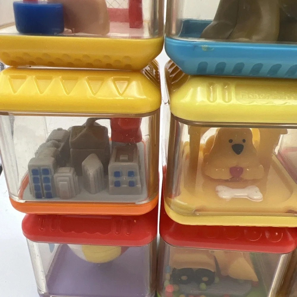 Lot of 18 Fisher Price Peek-A-Blocks Vintage Sensory Toy Stacking Animals Sports